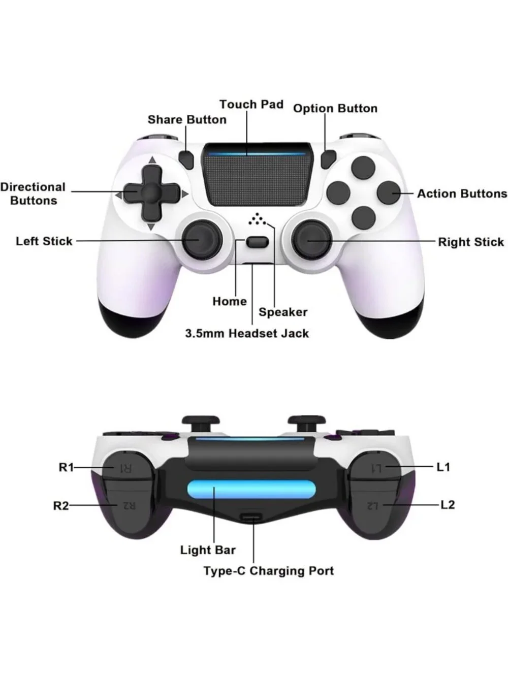 Wireless Game Controller with Dual Vibration for PS4, Slim & Pro - Black